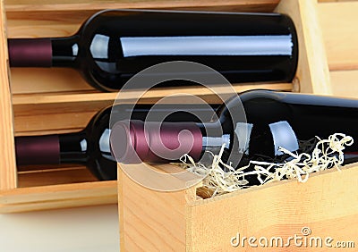 Wine Bottles in Wood Crates