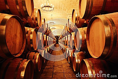 Wine cellar with barrels