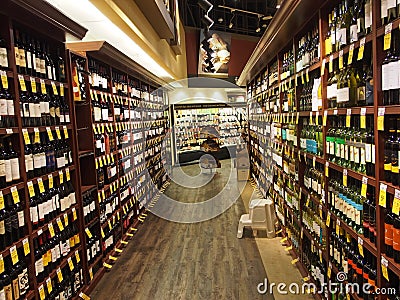 Wine department of supermarket