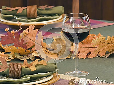 Wine glass on fall table