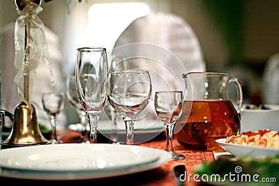 Wine glasses in a restaurant table setting