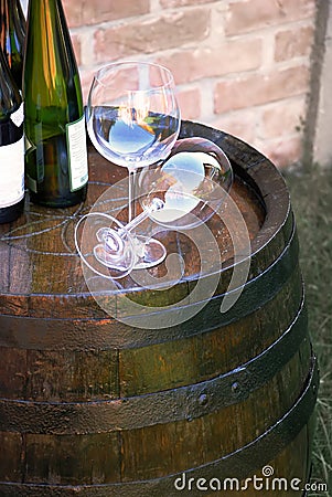 Wine over wood barrel