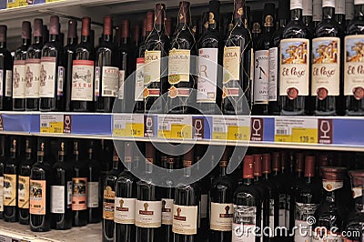 Wine on store shelves