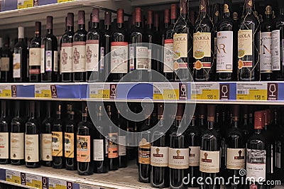 Wine on store shelves