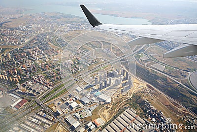 Wing aircraft and view of Istanbul (Turkey)