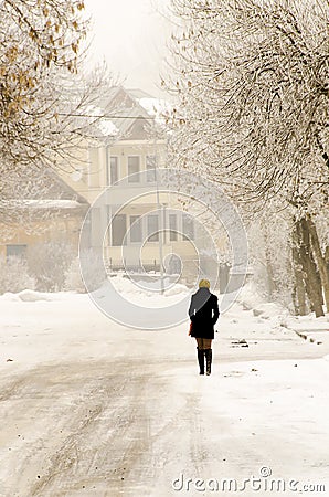 Winter Alone Woman in the street