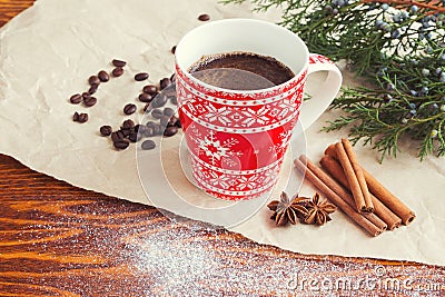 Winter coffee in red cup