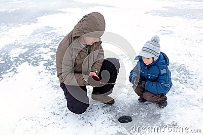 Winter fishing family leisure
