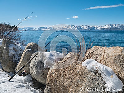 Winter fishing, Lake Tahoe, Nevada