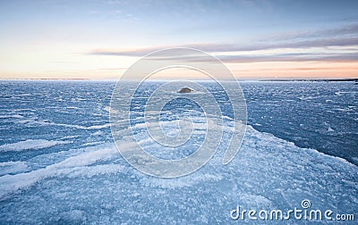 Winter landscape with ice on frozen Sea