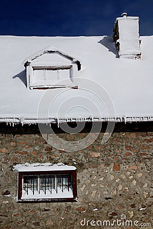 Winter roof with snow