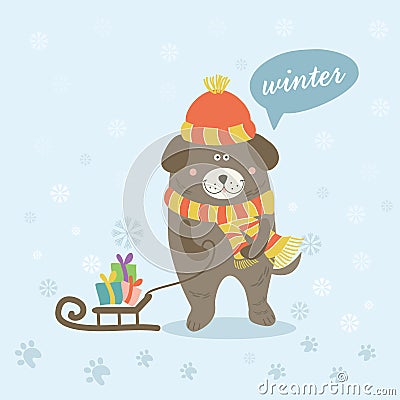 Winter Scene With A Cartoon Dog Stock Vector - Image: 60016577