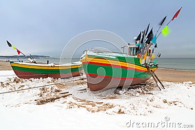 Winter scenery of fishing boats at Baltic Sea