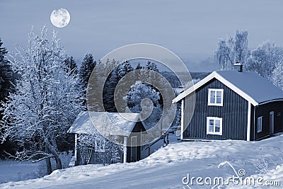 Winter scenery and full moon