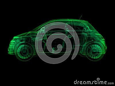 Wireframe x-ray illustration sub-compact car