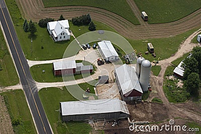 Wisconsin Dairy Farm Seen From Above Aerial View