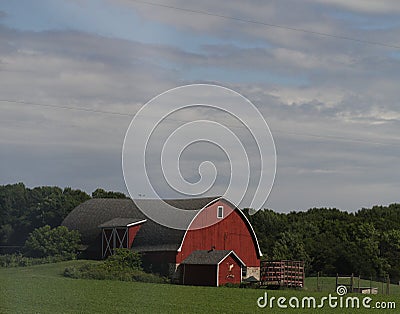 Wisconsin Red Barn with green fields