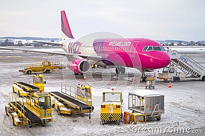 Wizz air plane on Lech Walesa Airport in Gdansk