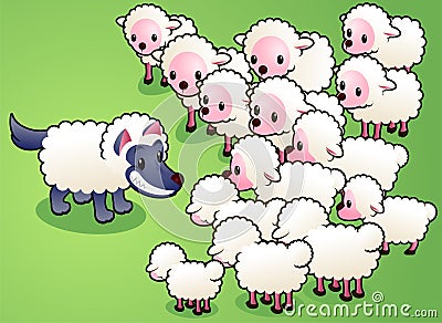 Wolf in sheep s clothes fooling a sheep herd