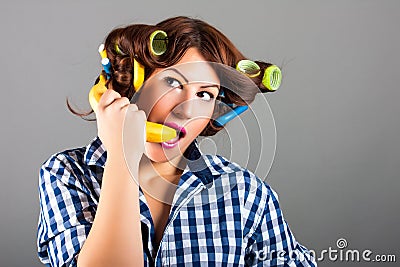 Woman with banana like a phone