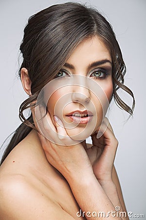 Woman beautiful face portrait. Skin care style fac