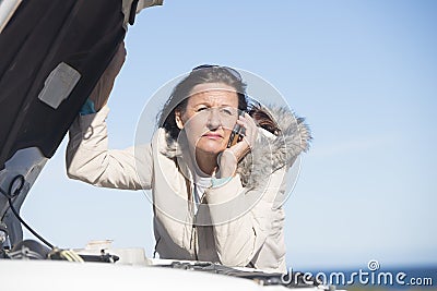 Woman car break down phone assistance