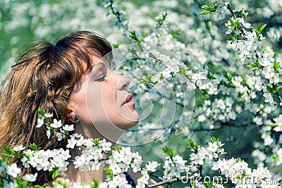 Woman and cherry blossom