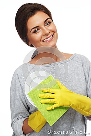 Woman cleaning plate