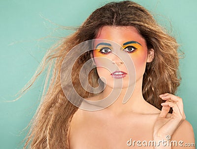 Woman with colorful makeup