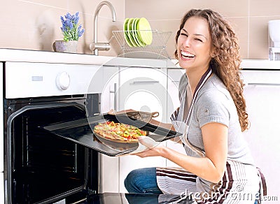 Woman Cooking Pizza