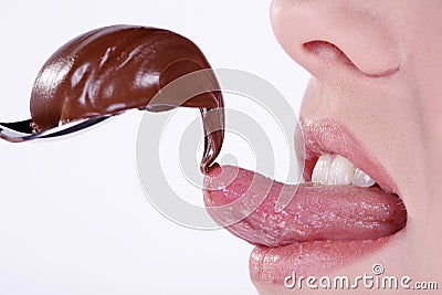 Woman eating a liquid chocolate