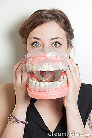 Woman false teeth