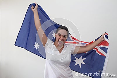 Woman with flag in the white background