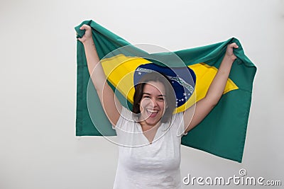 Woman with flag in the white background