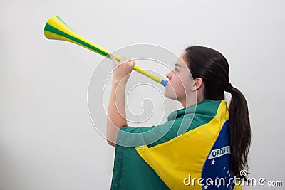 Woman with flag in the white background