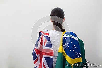 Woman with flags in the white background