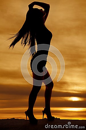 Woman full body silhouette hair blown