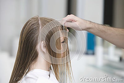 Woman Getting Haircut At Beauty Salon