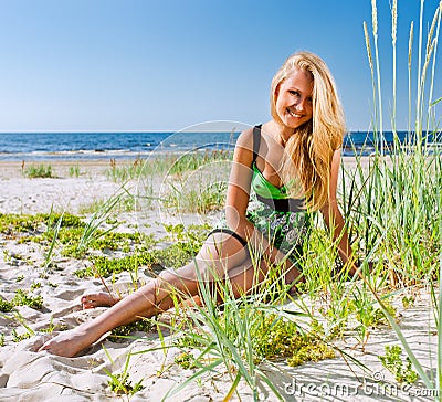 Woman in green sundress