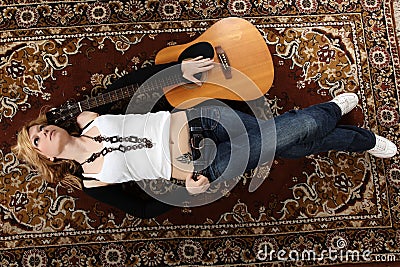 Woman and guitar music background