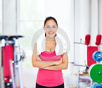 Woman gym smile, sport exercising girl working out
