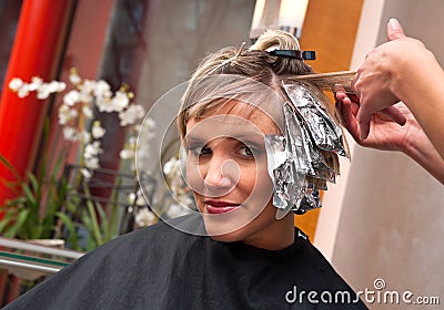 Woman in hair salon