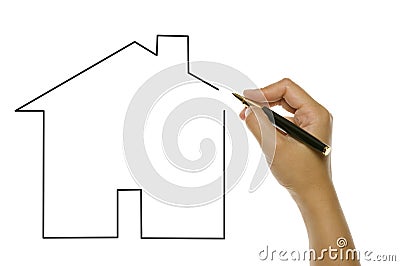 Woman Hand Draw Unfinished House Stock P