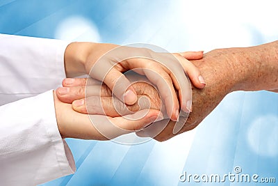 Woman hand helping senior