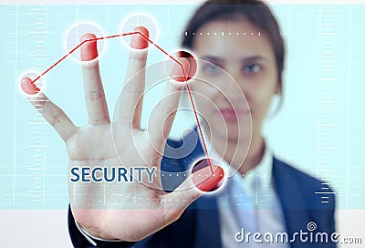Woman hand touch security