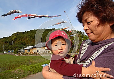 A woman with her grandson on Boy s Day in Japan