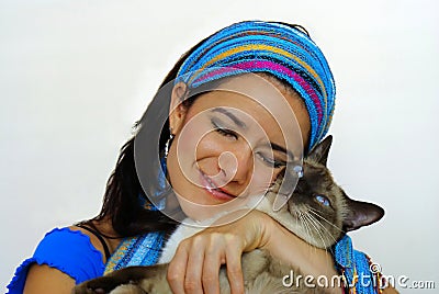 Woman and her pet cat