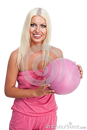 Woman hold pink basketball ball