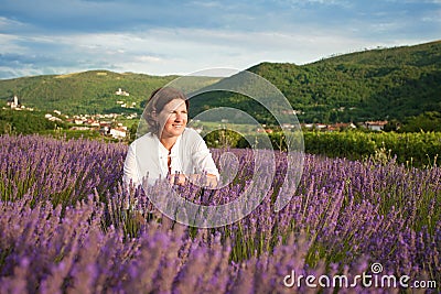 Woman in lavender field