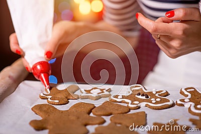 Woman making ginger cookies on Christmas